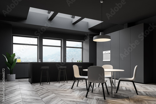 Gray kitchen corner, bar and table © ImageFlow