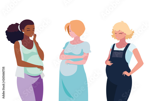 interracial group of pregnancy women characters