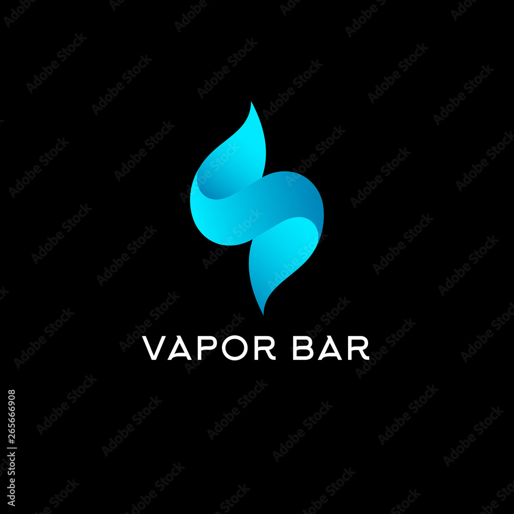 Vaporizer Bar Logo. Blue abstract smoke icon. Vape shop logo. Vaporizer graphic emblem.