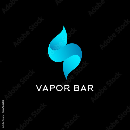 Vaporizer Bar Logo. Blue abstract smoke icon. Vape shop logo. Vaporizer graphic emblem.