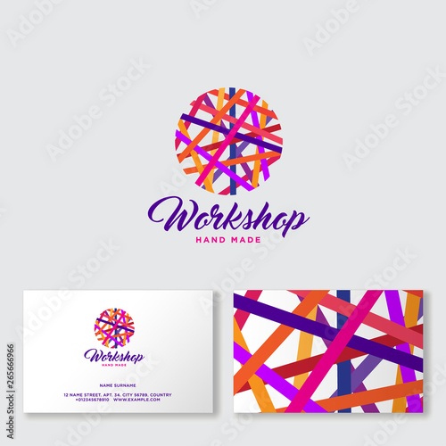 Ravel ball of multicolored threads. Needlework logo. Handmade product community. Knitting, embroidery and sewing chat. Handicrafts Shop.