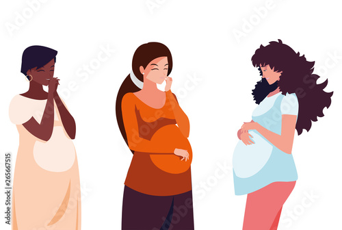 interracial group of pregnancy women characters