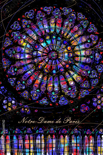 Round stained glass window "Rose" of the Cathedral of Notre-Dame de Paris