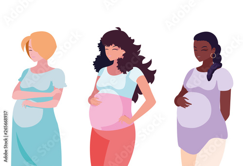 interracial group of pregnancy women characters