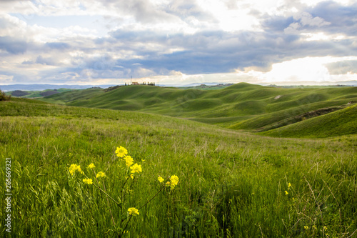 Crete Senesi rolling hills at sunset in Tuscany