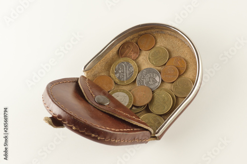 leather wallet with small coins