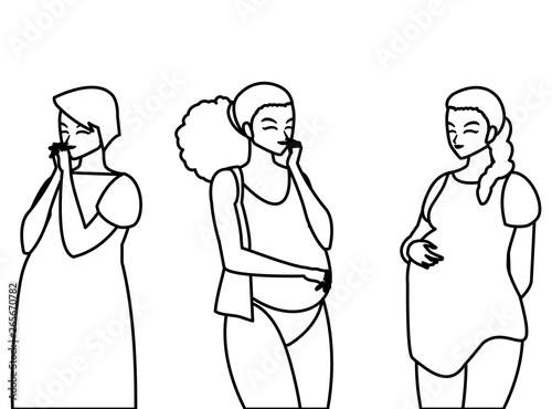 group of beautiful pregnancy women characters