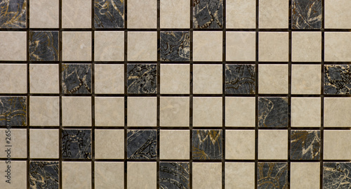 marble kitchen wall tile with abstract mosaic geometric pattern, vintage paper texture
