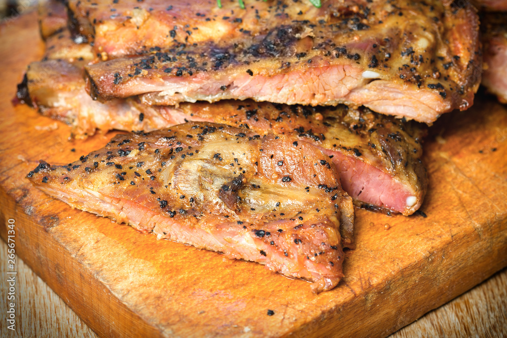 Barbecued ribs, roast pork ribs - delicious meal 