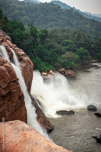 Waterfall Athirapally top angle view with green forests