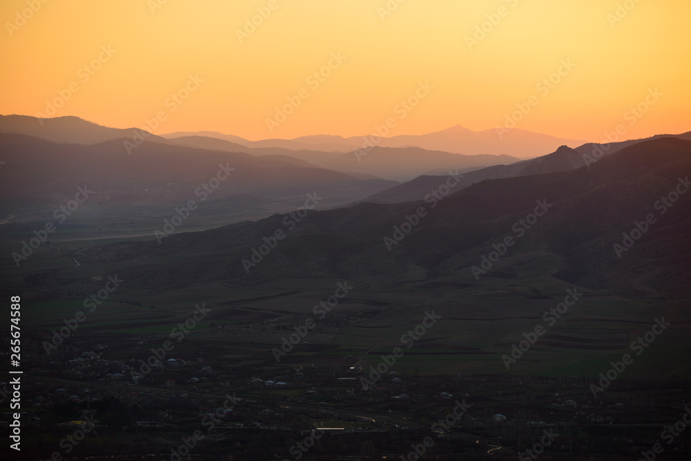 Fabulous sunset with mountains, Armenia
