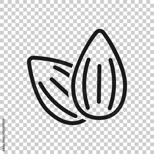 Almond icon in transparent style. Bean vector illustration on isolated background. Nut business concept.