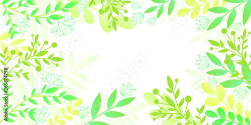 Colorful invitation card with bright green plants. Template frame in flat style isolated white background. Vector background with space for text - plants  for banner  greeting card  poster.