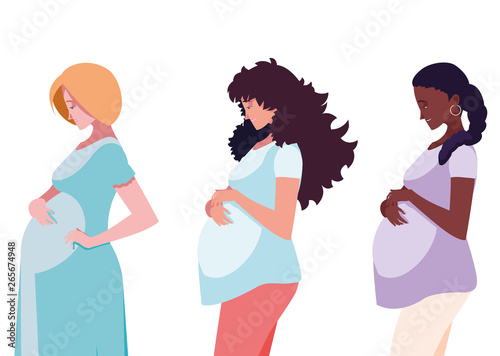 interracial group of pregnancy women characters
