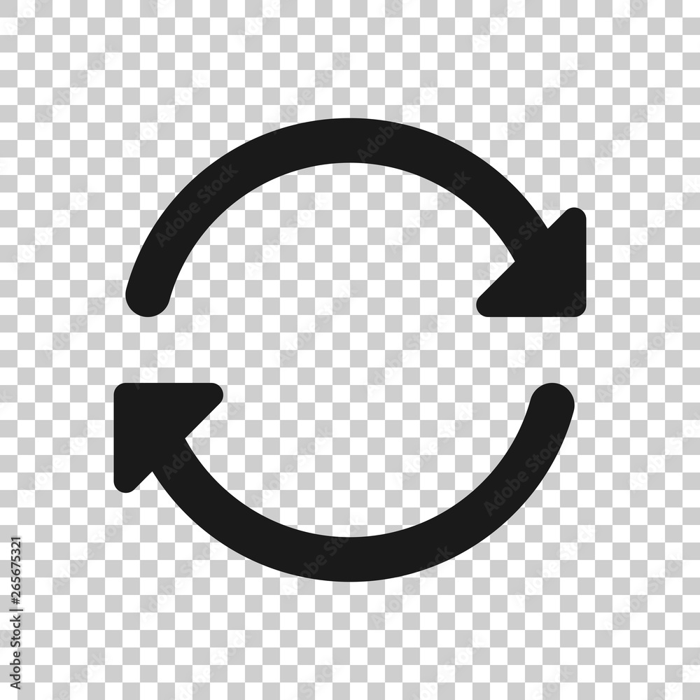 Arrow rotation icon in transparent style. Sync action vector illustration on isolated background. Refresh button business concept. Arrow rotation icon in transparent style. Sync action vector illustration on isolated background. Refresh button business concept.