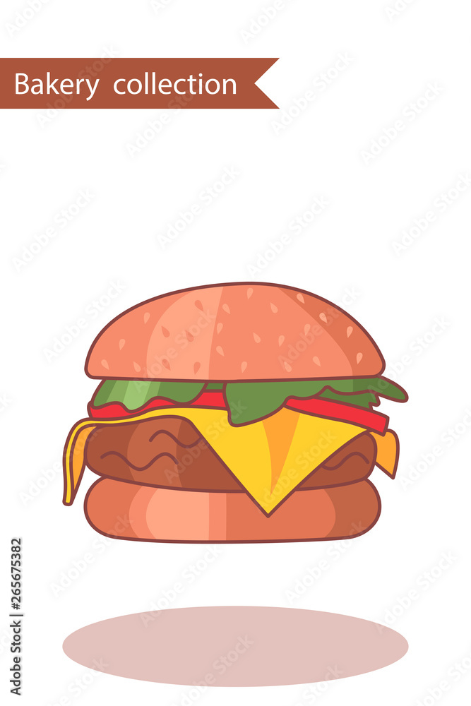 Bakery collection. Colored icon burger. In trendy flat style isolated on white background.