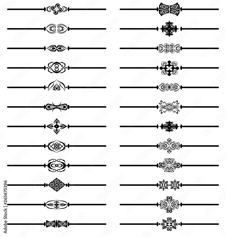 Deco borders. Black and white ornamental pattern. Vector set of 24