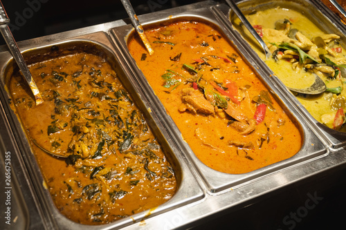 Thai curry in soup station at buffet restaurant