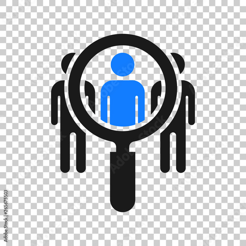 Search job vacancy icon in transparent style. Loupe career vector illustration on isolated background. Find employer business concept.