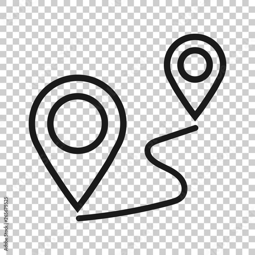 Distance pin icon in transparent style. Gps navigation vector illustration on isolated background. Communication travel business concept.