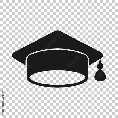 Graduation cap icon in transparent style. Education hat vector illustration on isolated background. University bachelor business concept.