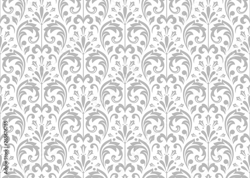 Wallpaper in the style of Baroque. Seamless vector background. White and grey floral ornament. Graphic pattern for fabric, wallpaper, packaging. Ornate Damask flower ornament. © ELENA