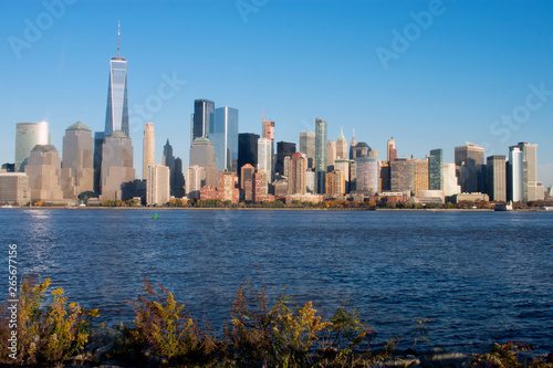 View of NYC Waterway and World Financial Center from Liberty State Park in Jersey City  New Jersey