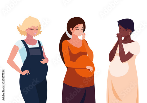 interracial group of pregnancy women characters