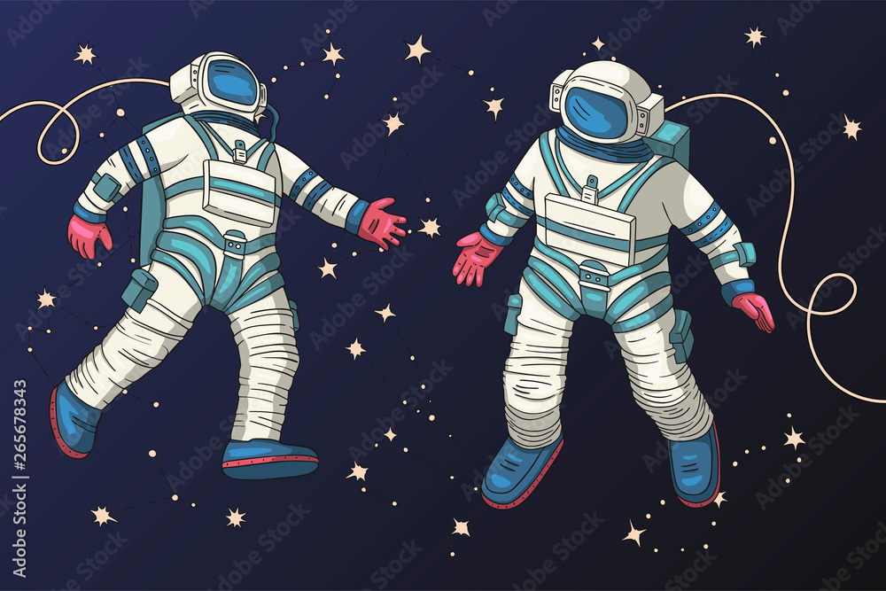Astronauts fly in outer space. Astronauts fly in outer space.
