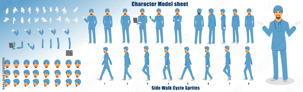 Doctor Character Model sheet with Walk cycle Animation Sequence Stock  Vector | Adobe Stock