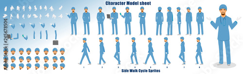 Doctor Character Model sheet with Walk cycle Animation Sequence 