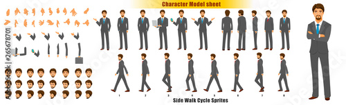 Businessman Character Model sheet with Walk cycle Animation Sequence 