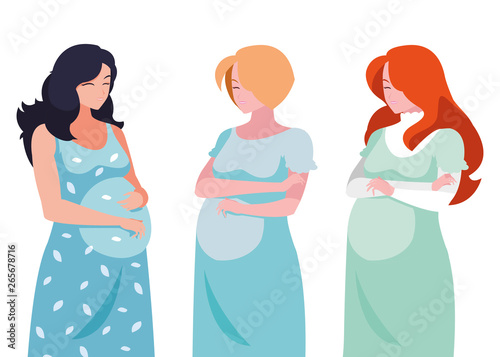 group of beautiful pregnancy women in heart