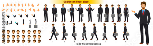 Businessman Character Model sheet with Walk cycle Animation Sequence  photo