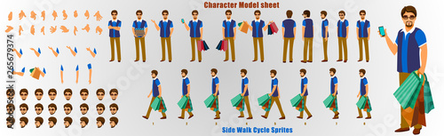 Shopping Man Character Model sheet with Walk cycle Animation Sequence 