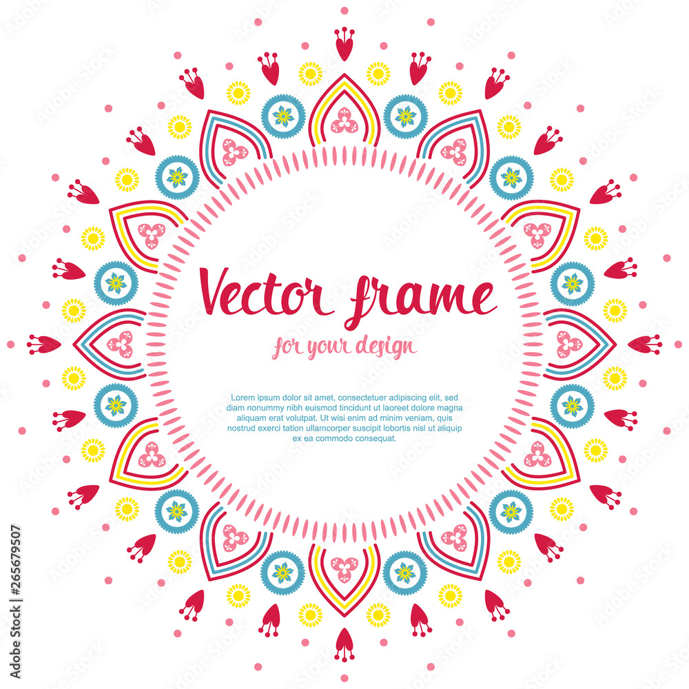 Cute pretty drawn frame banner template. Colorful kids illustration for print