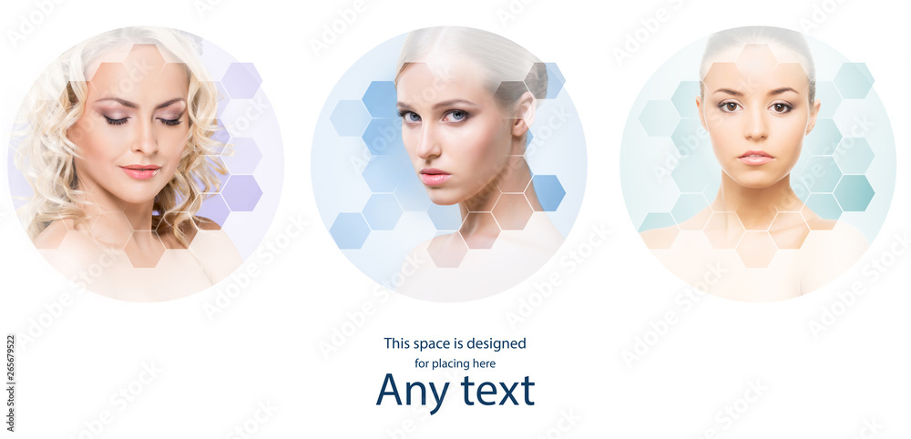 Collage of female portraits. Healthy faces of young women. Spa, face lifting, plastic surgery collage concept. Collage of female portraits. Healthy faces of young women. Spa, face lifting, plastic surgery collage concept.