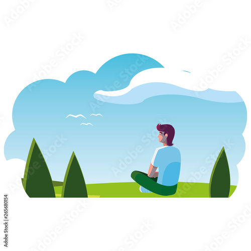 man contemplating the horizon in the field scene