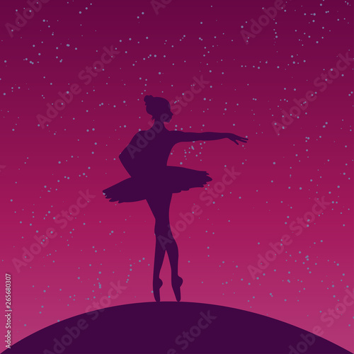 Ballerina under the night starry sky