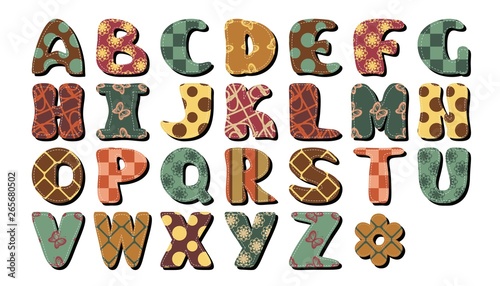 different texture scrapbook alphabet on white background