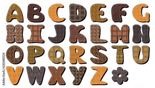 different texture scrapbook alphabet on white background