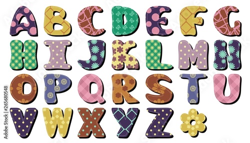 different texture scrapbook alphabet on white background