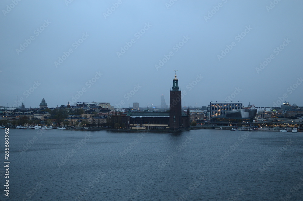 monteliusvägen, stadshuset, citytown, evening, sunset