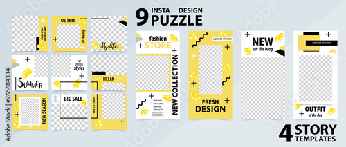 Trendy editable template for social networks stories and posts, vector illustration.