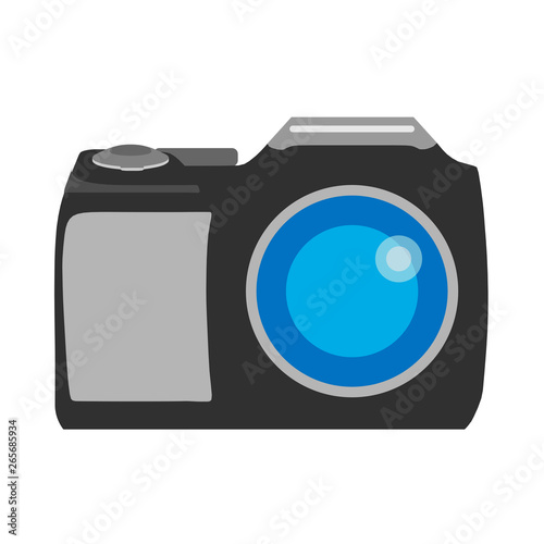 Photo camera front view photography sign. Flat vector device icon