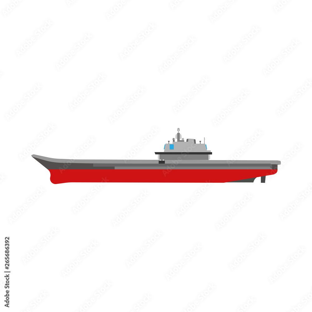 Aircraft carrier isolated white navy ship marine transport flat icon side view