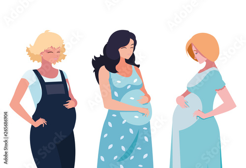 group of beautiful pregnancy women characters