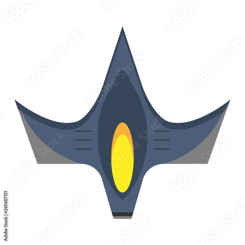 Space fighter top view flat vector icon. Flight transport aerospace combat technology plane.