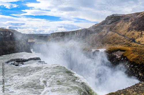 Gullfoss ("Golden Falls) is a waterfall located in the canyon of the Hvita river in southwest Iceland.