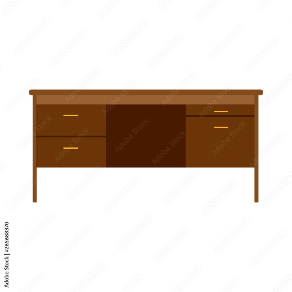 Office desk table computer job. Business furniture flat workspace isolated white vector Office desk table computer job. Business furniture flat workspace isolated white vector